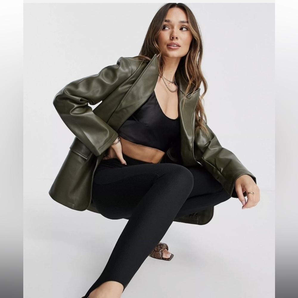 ASOS Leather feel coat in Olive Green